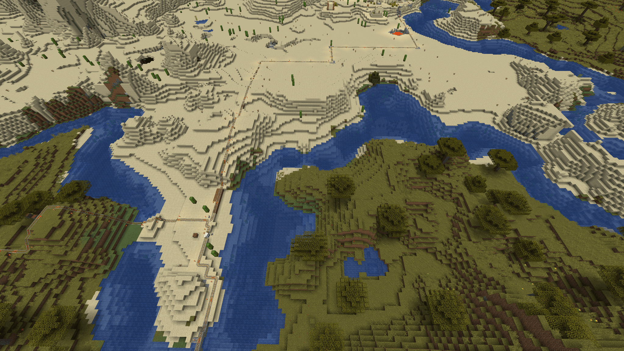 Rail works leading across the desert to the village